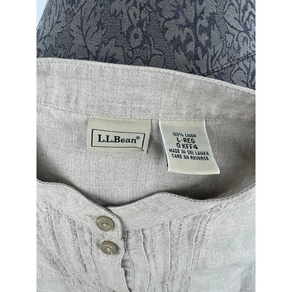 L.L.Bean Women's tan 100% linen long sleeve button front shirt size large - Picture 2 of 5